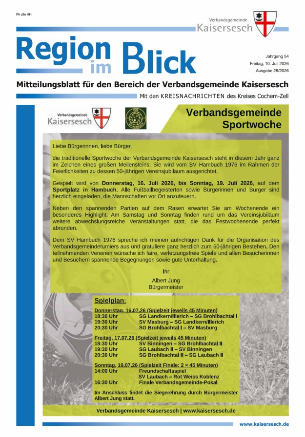 Region im Blick VG Kaisersesch Titelblatt 28/2026