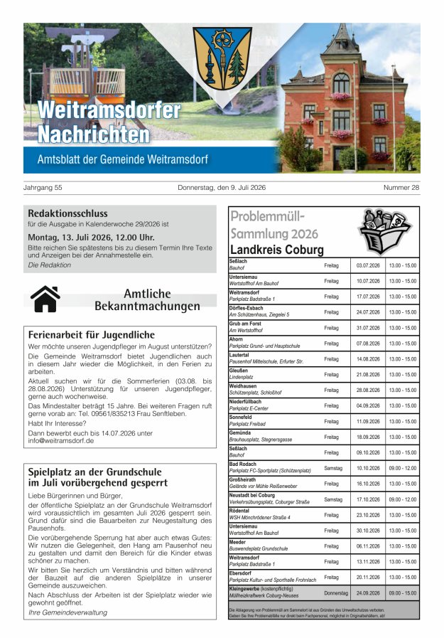 Weitramsdorfer Nachrichten Titelblatt 28/2026