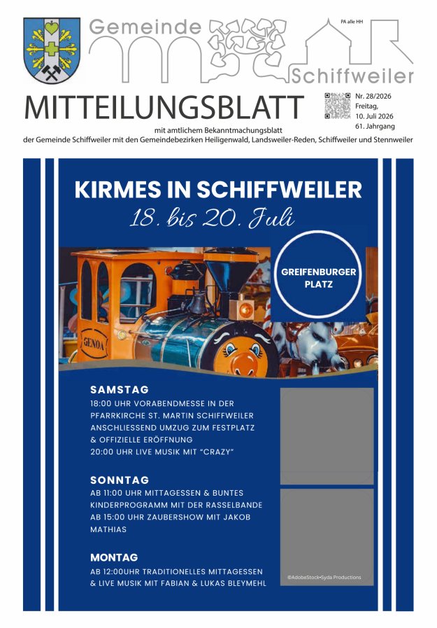 Mitteilungsblatt Schiffweiler Titelblatt 28/2026