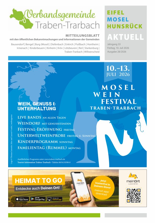 Eifel-Mosel-Hunsrück aktuell VG Traben-Trarbach Titelblatt 28/2026