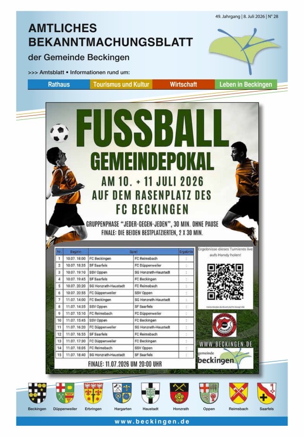 Amtsblatt Beckingen Titelblatt 28/2026