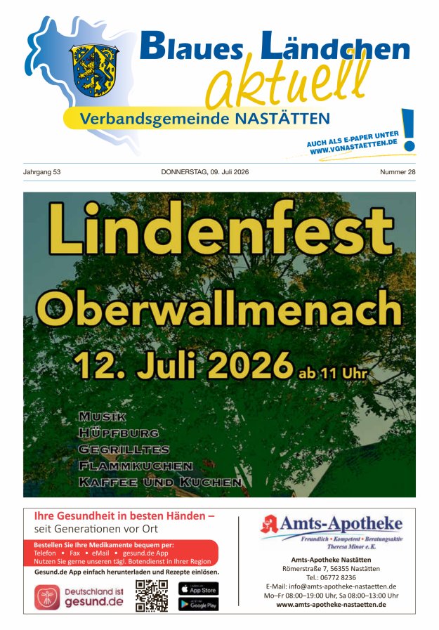 Blaues Ländchen aktuell - Heimat- u Bürgerzeitung VG Nastätten Titelblatt 28/2026