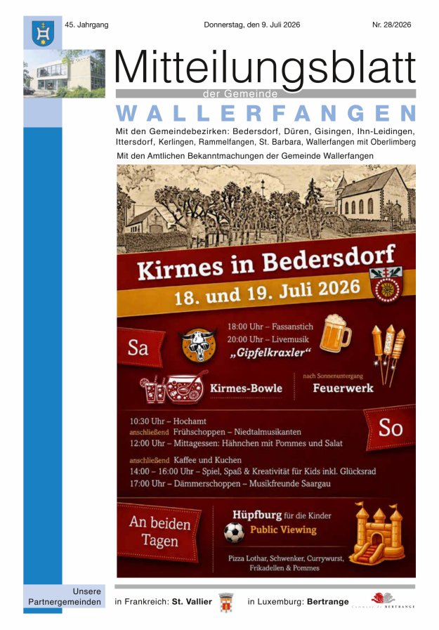 Mitteilungsblatt Gemeinde Wallerfangen Titelblatt 28/2026