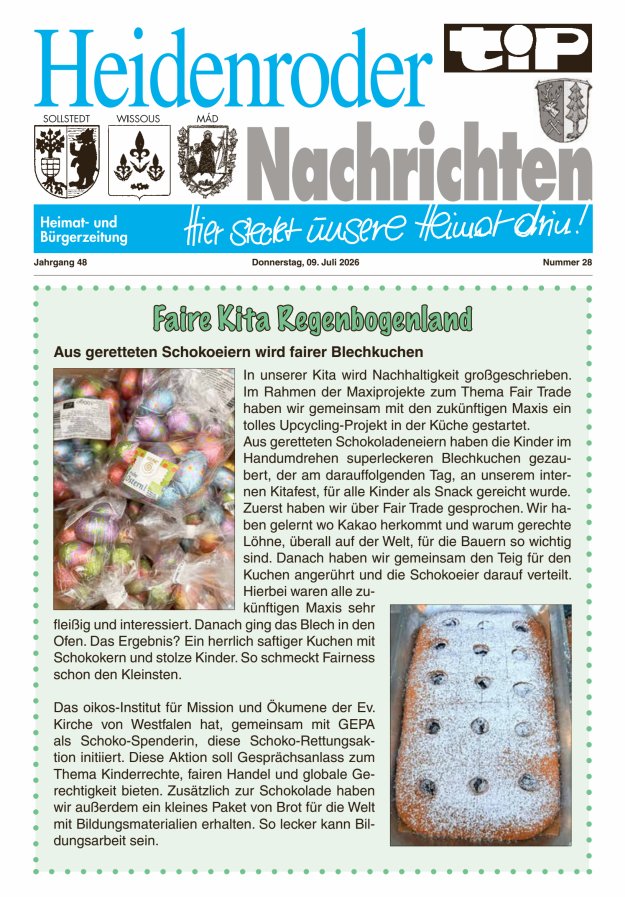 "tip" Heidenroder Nachrichten Titelblatt 28/2026