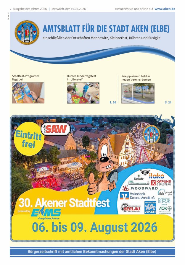 Amtsblatt der Stadt Aken (Elbe) Titelblatt 07/2026