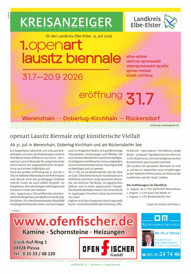 Kreisanzeiger für den Landkreis Elbe-Elster Titelblatt 07/2026