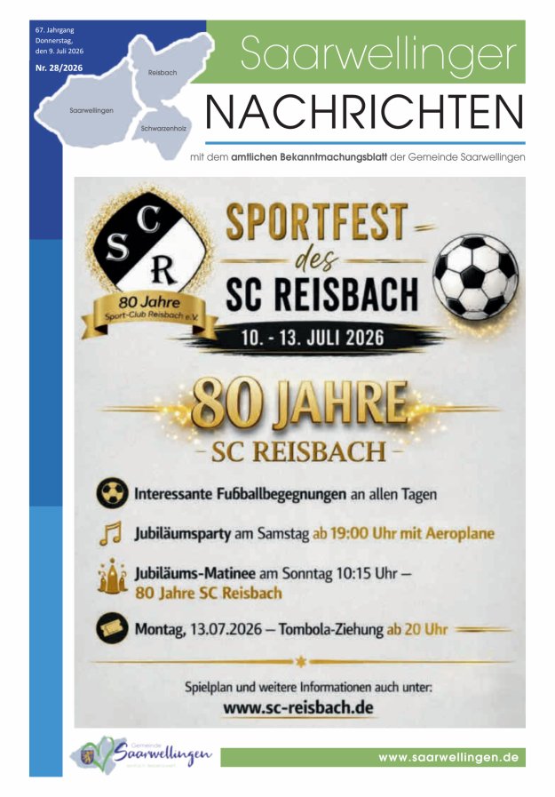 Saarwellinger Nachrichten Titelblatt 28/2026