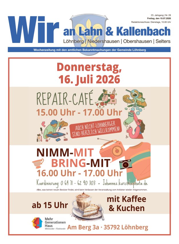 Amtliches Mitteilungsblatt der Gemeinde Löhnberg Titelblatt 28/2026