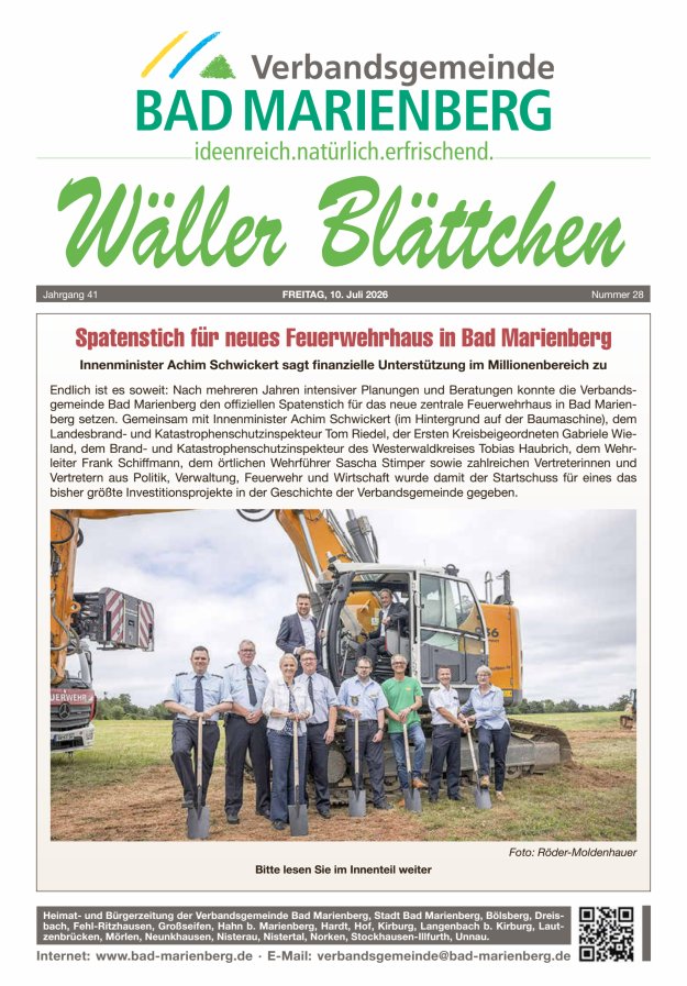 Wäller Blättchen - Verbandsgemeinde Bad Marienberg Titelblatt 28/2026