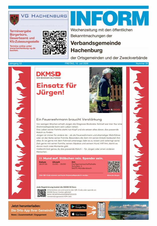 INFORM - Wochenzeitung der Verbandsgemeinde Hachenburg Titelblatt 28/2026