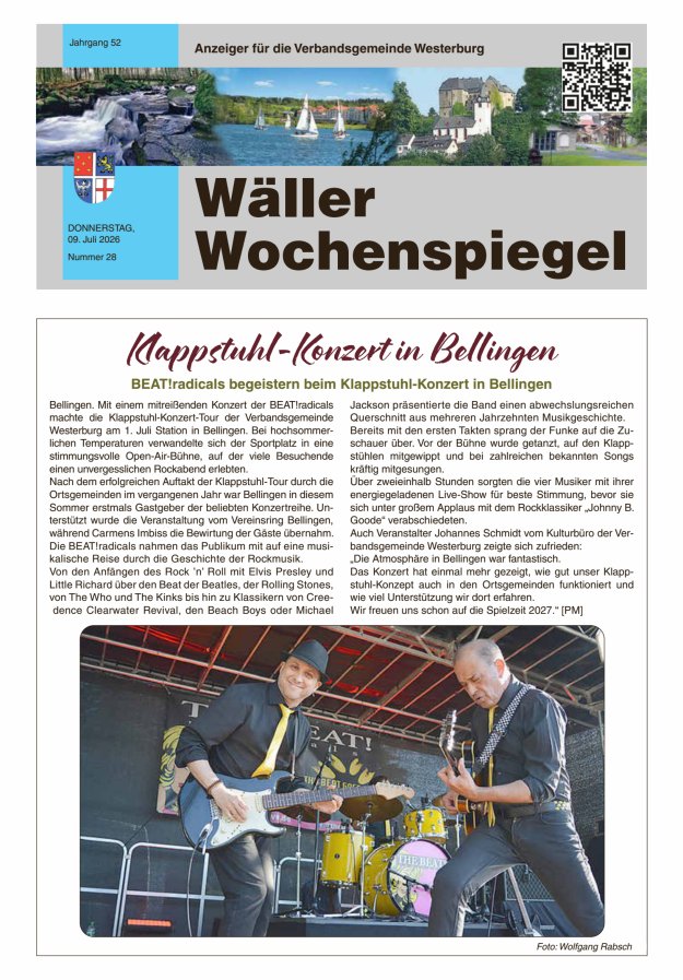 Wäller Wochenspiegel - Anzeiger für die Verbandsgemeinde Westerburg Titelblatt 28/2026