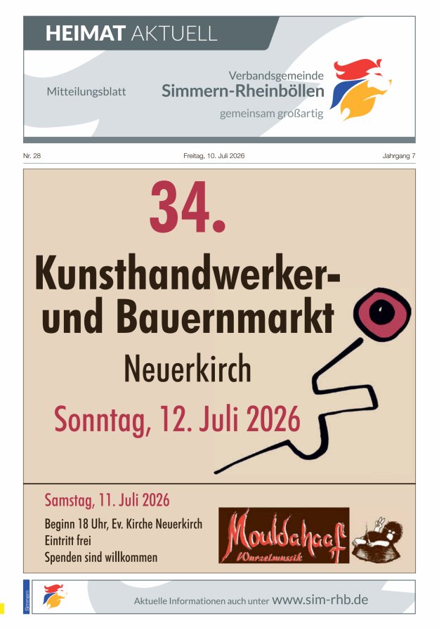 Heimat Aktuell - Mitteilungsbl der VG Simmern-Rheinböllen Ausg Simmern Titelblatt 28/2026