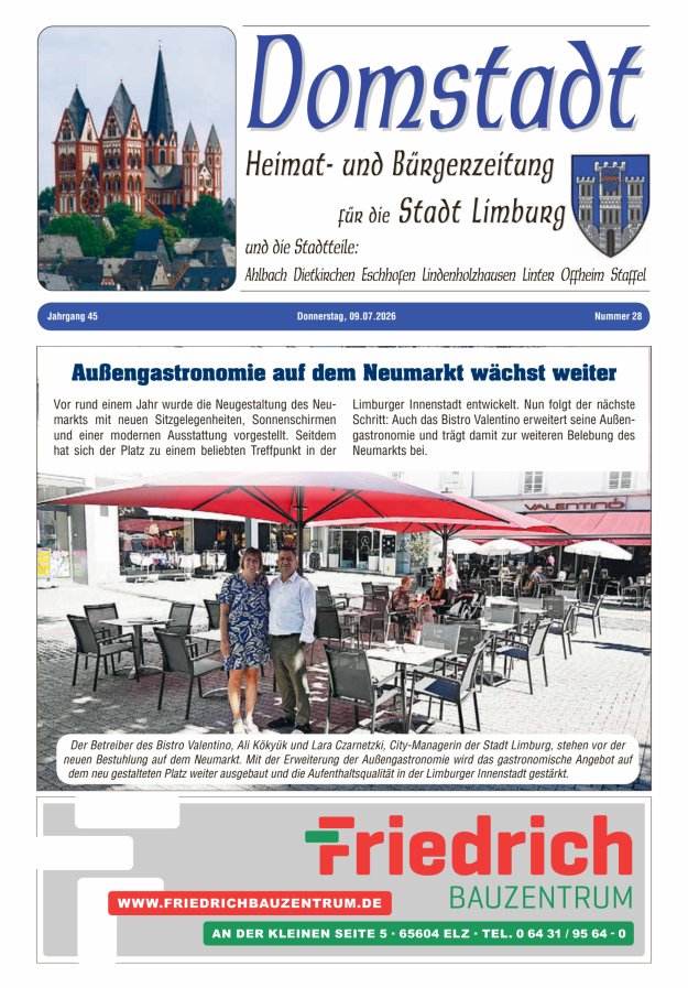 Domstadt - Heimat- und Bürgerzeitung für die Stadt Limburg Titelblatt 28/2026