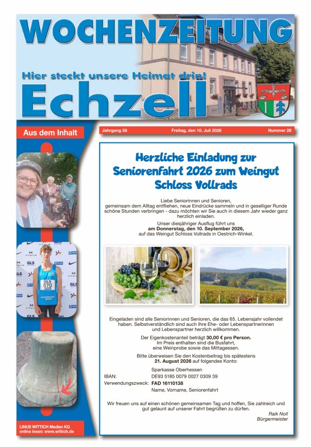 Wochenzeitung für die Gemeinde Echzell Titelblatt 28/2026