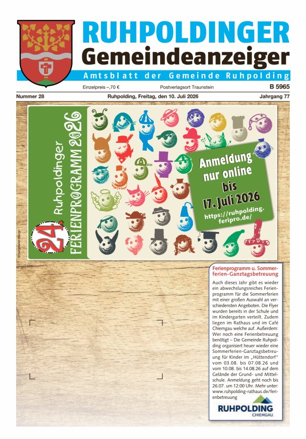 Ruhpoldinger Gemeindeanzeiger Titelblatt 28/2026
