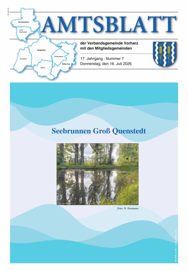 Amtblatt der Verbandsgemeinde Vorharz mit den Mitgliedsgemeinden Titelblatt 07/2026