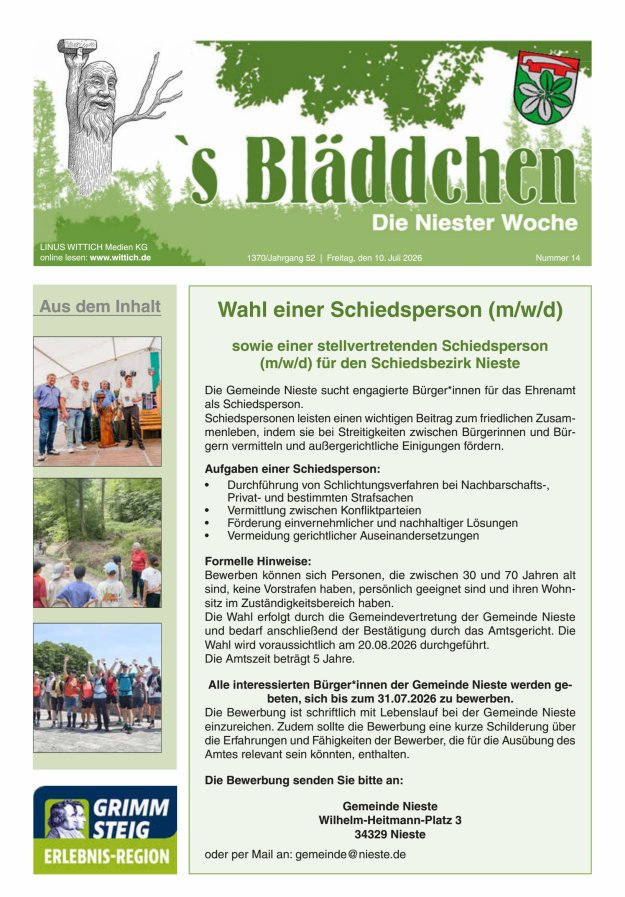 Niester Woche Titelblatt 14/2026