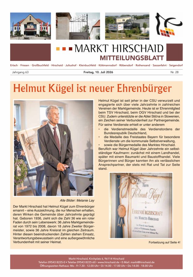 Mitteilungsblatt Markt Hirschaid Titelblatt 28/2026