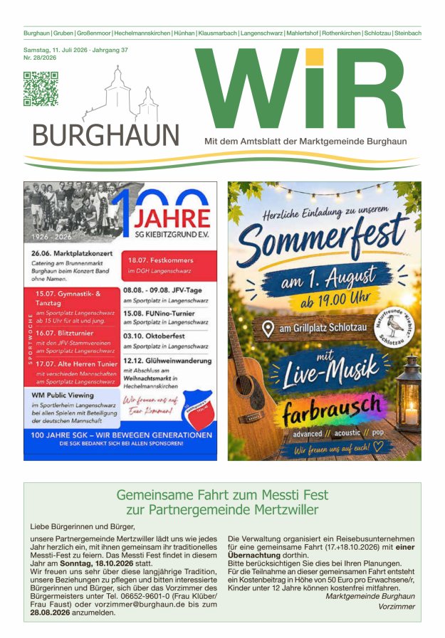 WIR - mit Amtsblatt der Marktgemeinde Burghaun Titelblatt 28/2026