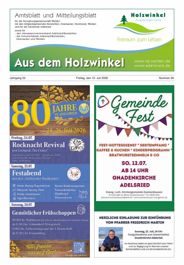 Aus dem Holzwinkel Amtsblatt u Mitteilungsblatt f VG Welden u GemAdelsried Titelblatt 28/2026