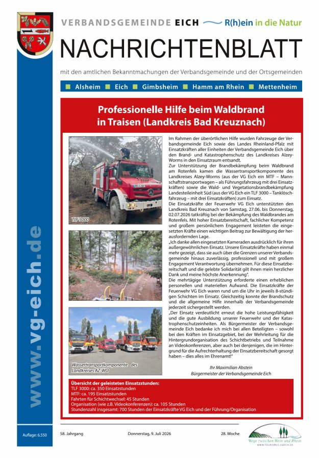 Nachrichtenblatt der VG Eich Titelblatt 28/2026