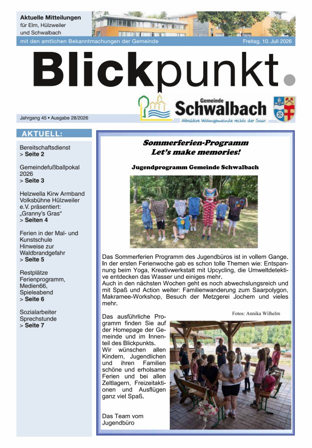 Blickpunkt Schwalbach Titelblatt 28/2026