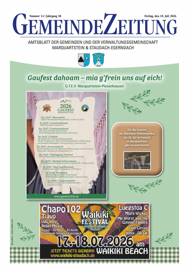 Marquartsteiner und Staudach-Egerndacher Nachrichten Titelblatt 14/2026