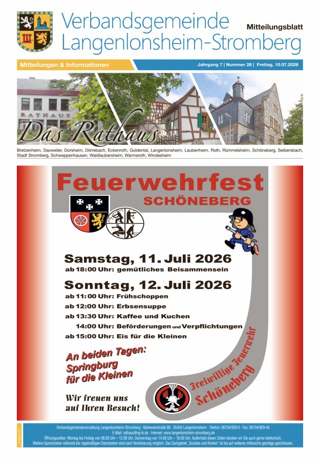 Das Rathaus - MTB d VG Langenlonsheim-Stromberg Titelblatt 28/2026