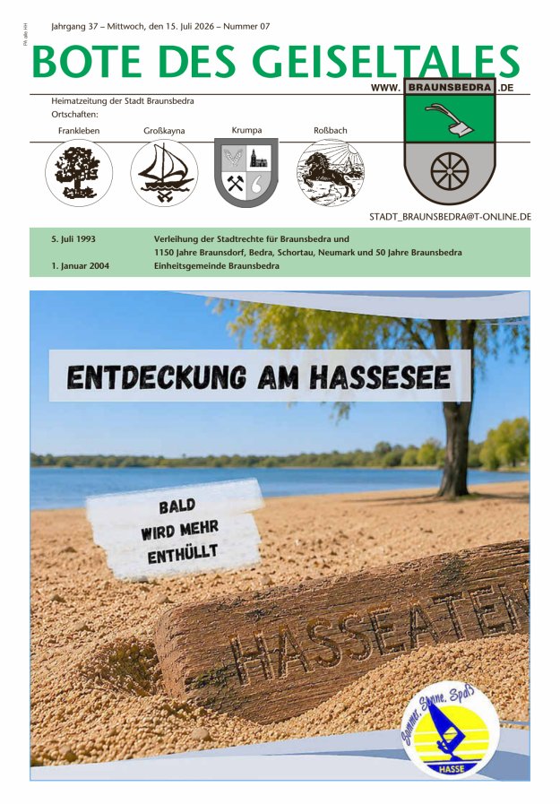 Bote des Geiseltales - Heimatzeitung der Stadt Braunsbedra Titelblatt 07/2026