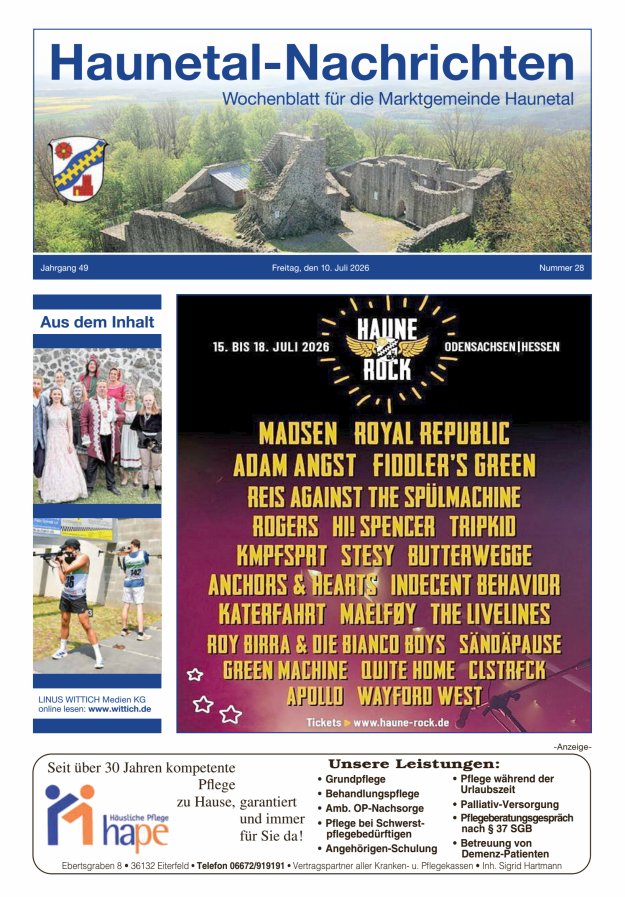 Haunetal-Nachrichten Titelblatt 28/2026