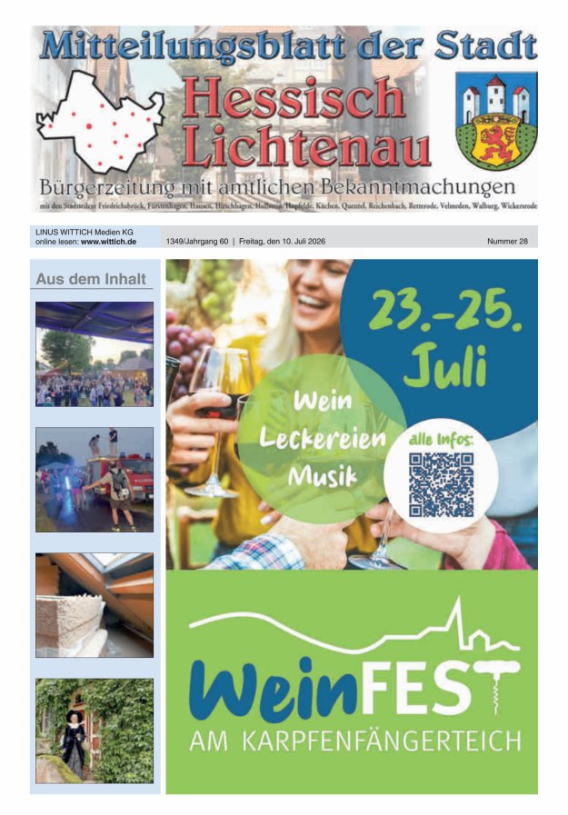 Mitteilungsblatt der Stadt Hess Lichtenau Titelblatt 28/2026