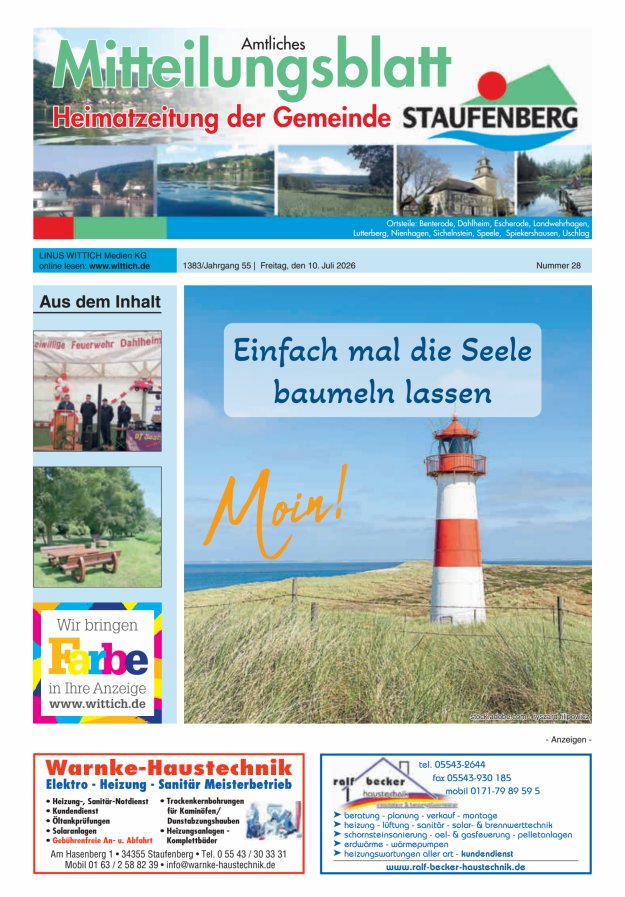Heimatzeitung der Gemeinde Staufenberg Titelblatt 28/2026