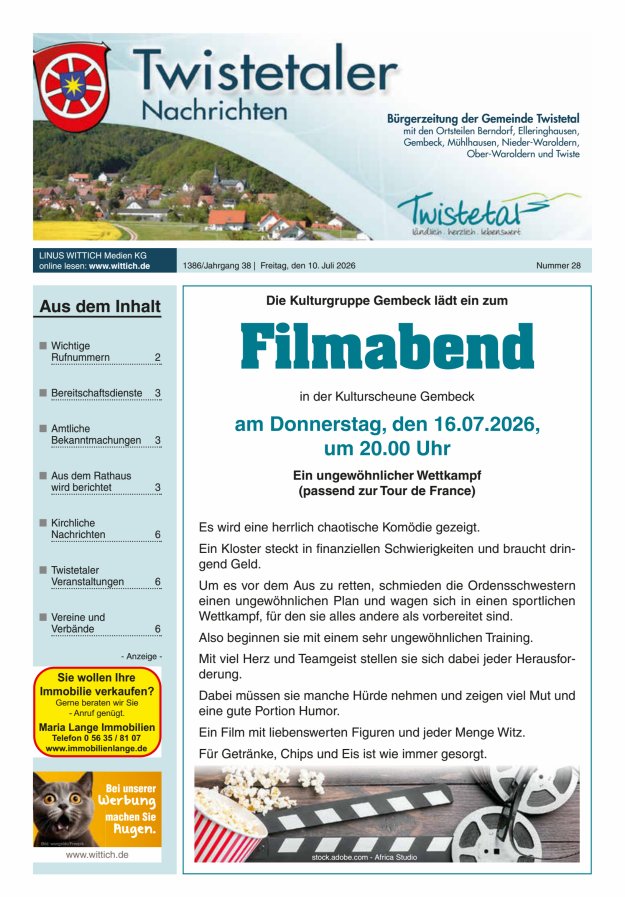 Twistetaler Nachrichten Titelblatt 28/2026