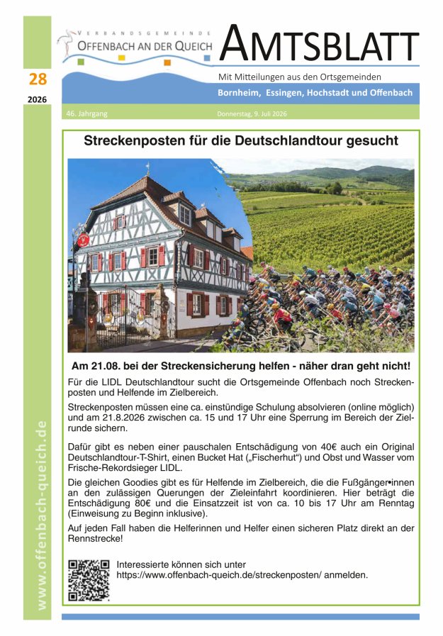 Amtsblatt VG Offenbach an der Queich Titelblatt 28/2026