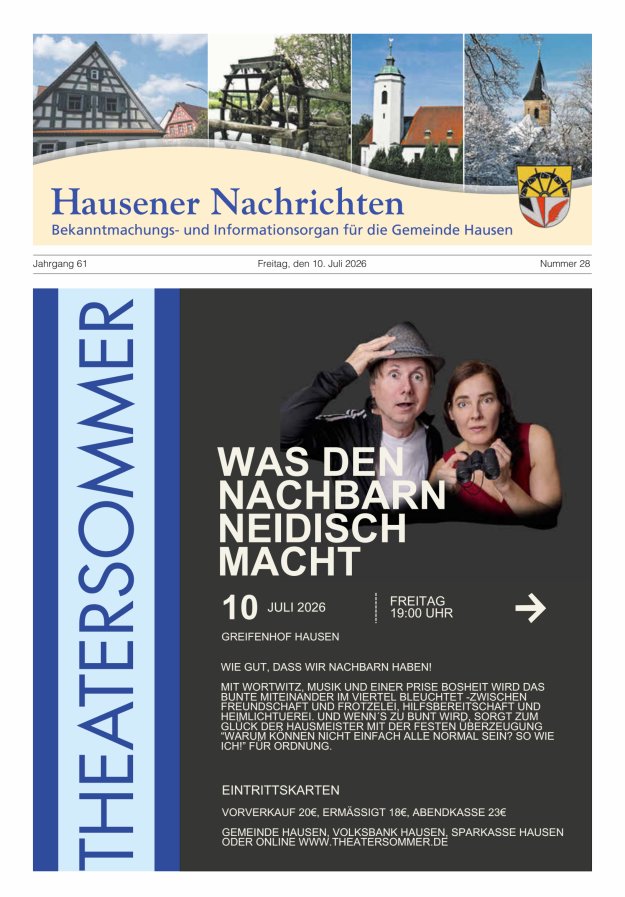 Hausener Nachrichten Titelblatt 28/2026