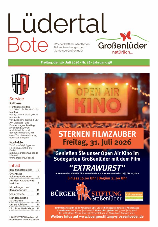 Wochenblatt mit öffentlichen Bekanntmachungen der Gemeinde Großenlüder Titelblatt 28/2026