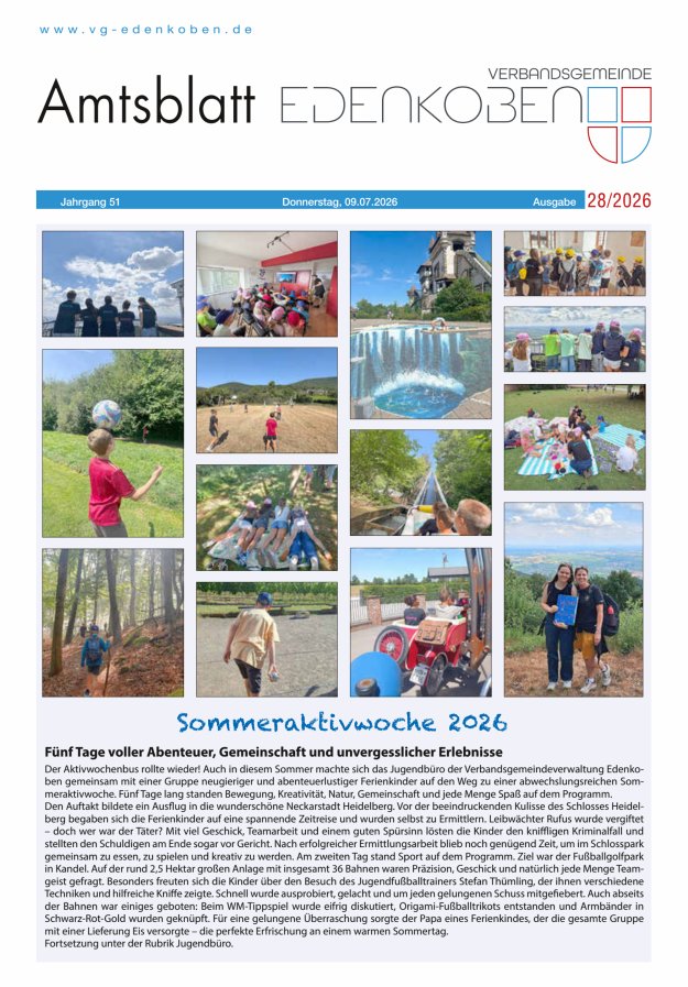 Amtsblatt VG Edenkoben Titelblatt 28/2026