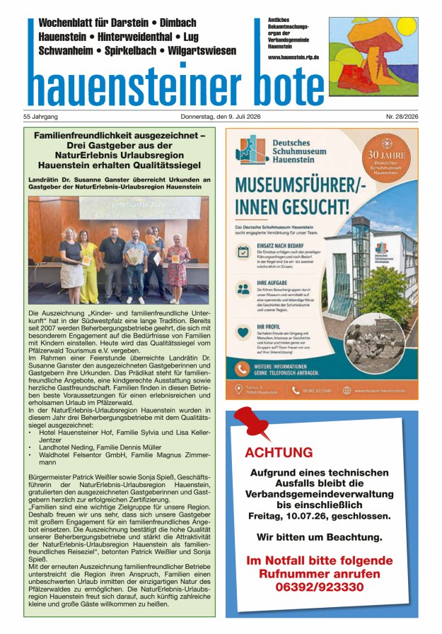 Hauensteiner Bote Titelblatt 28/2026