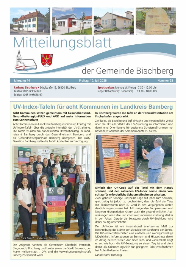 Mitteilungsblatt der Gemeinde Bischberg Titelblatt 28/2026