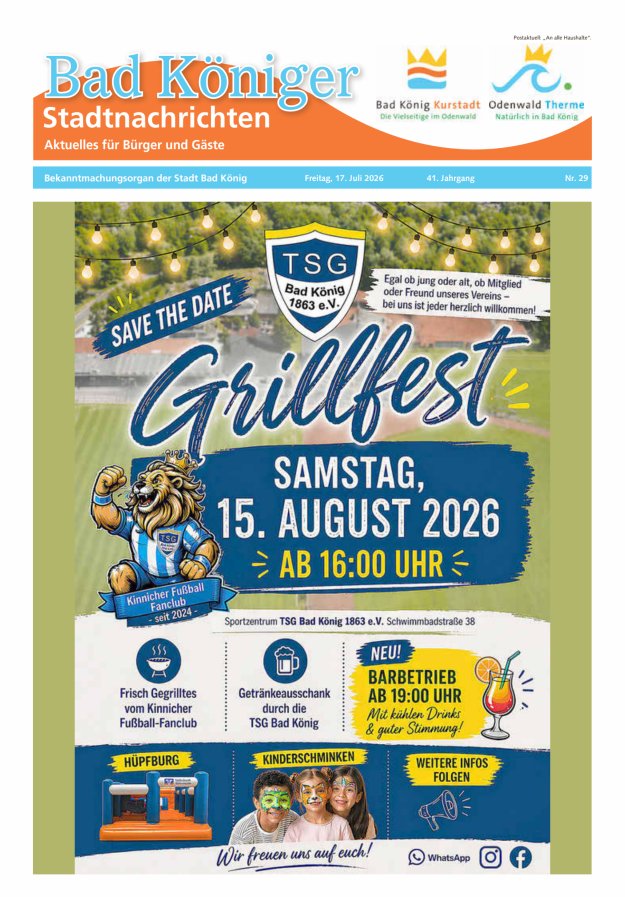Bad Königer Stadtnachrichten und Badeblatt Titelblatt 29/2026