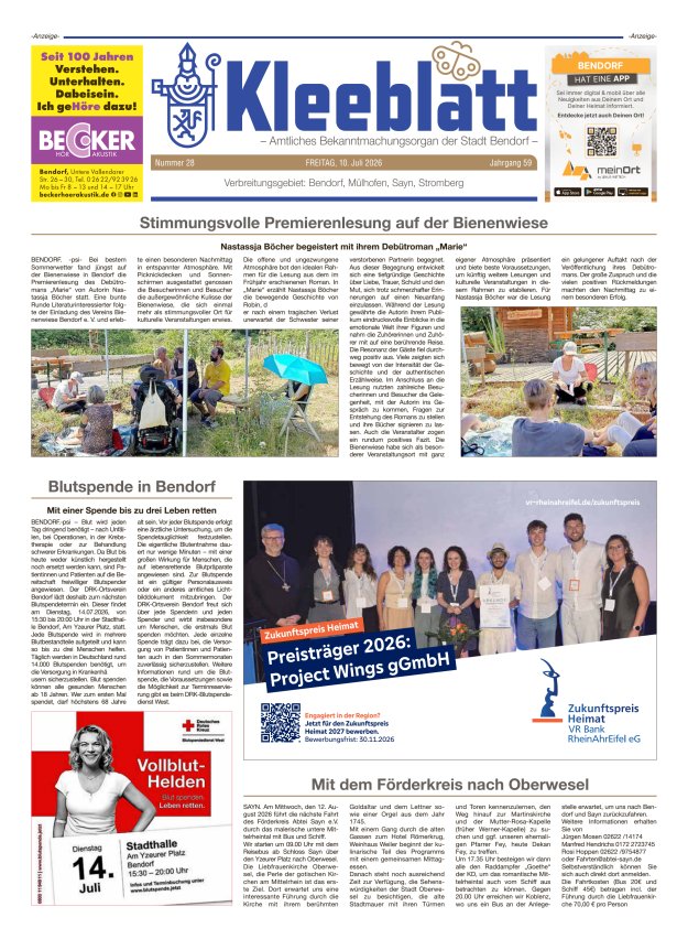 Kleeblatt - Amtliches Bekanntmachungsorgan der Stadt Bendorf Titelblatt 28/2026