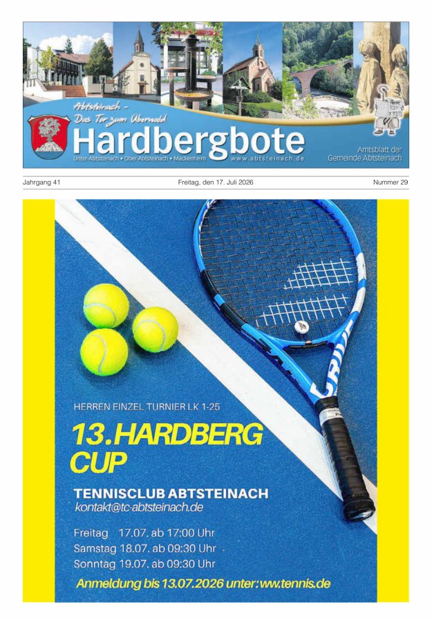 Hardbergbote - Mitteilungsblatt der Gemeinde Abtsteinach Titelblatt 29/2026