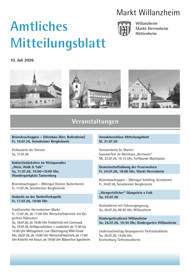 Amtliches Mitteilungsblatt des Marktes Willanzheim Titelblatt 14/2026