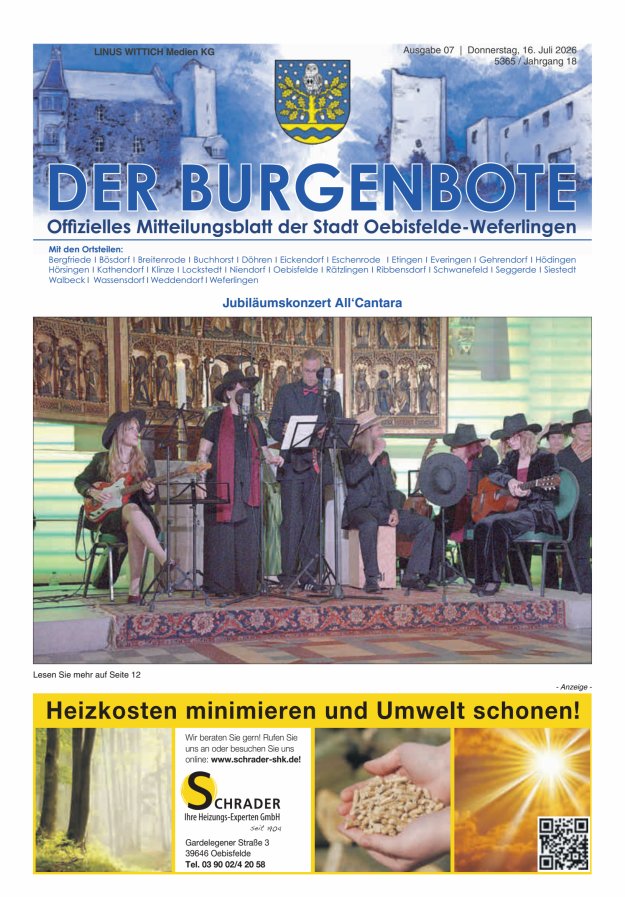 Mitteilungsblatt der Einheitsgemeinde Stadt Oebisfelde-Weferlingen Titelblatt 07/2026