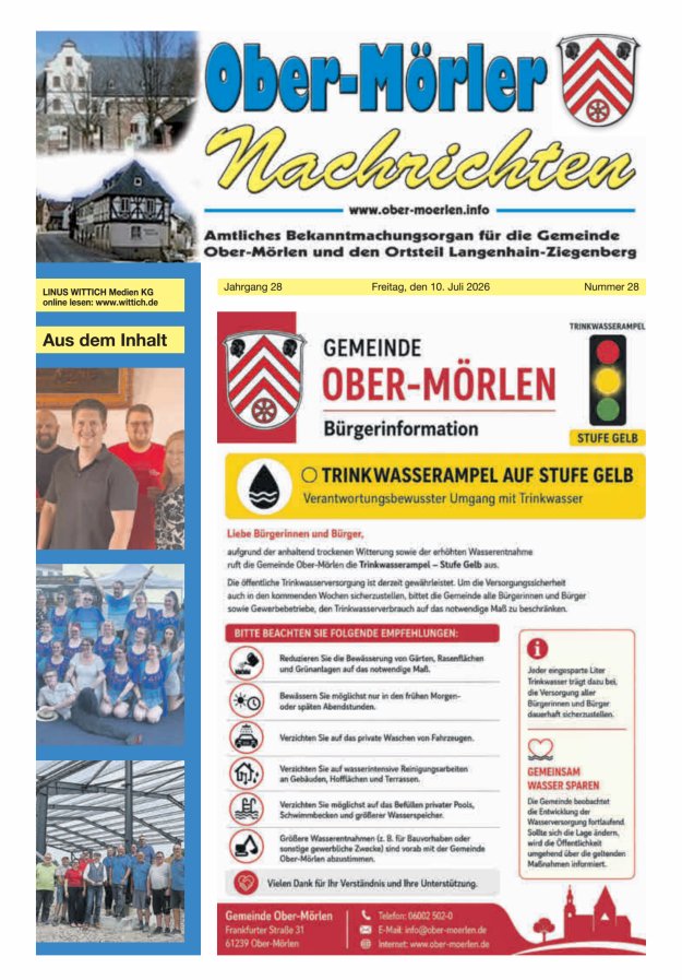 Ober-Mörler Nachrichten Titelblatt 28/2026