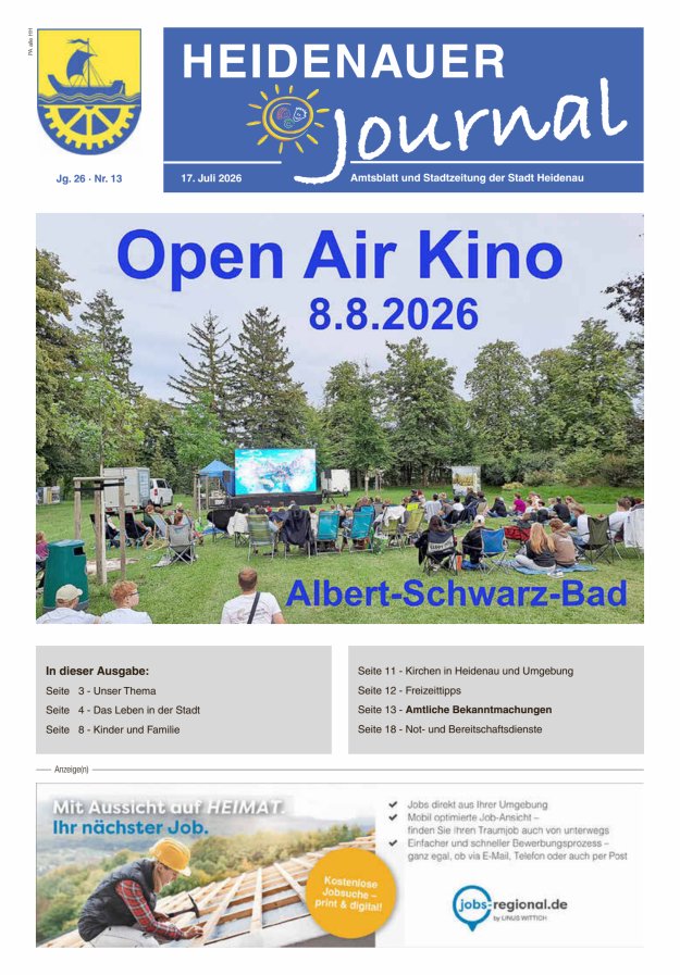 Heidenauer Journal - Amtsblatt und Stadtzeitung der Stadt Heidenau Titelblatt 13/2026