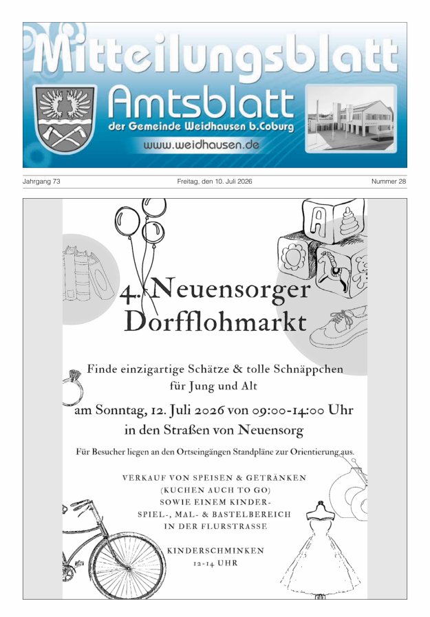 Mitteilungsblatt - Amtsblatt der Gemeinde Weidhausen b Coburg Titelblatt 28/2026