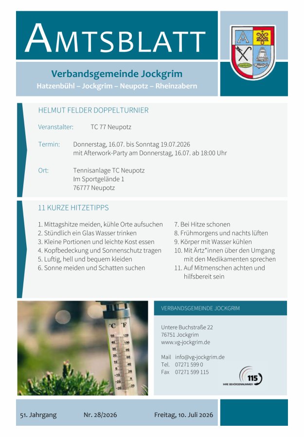 Amtsblatt VG Jockgrim Titelblatt 28/2026