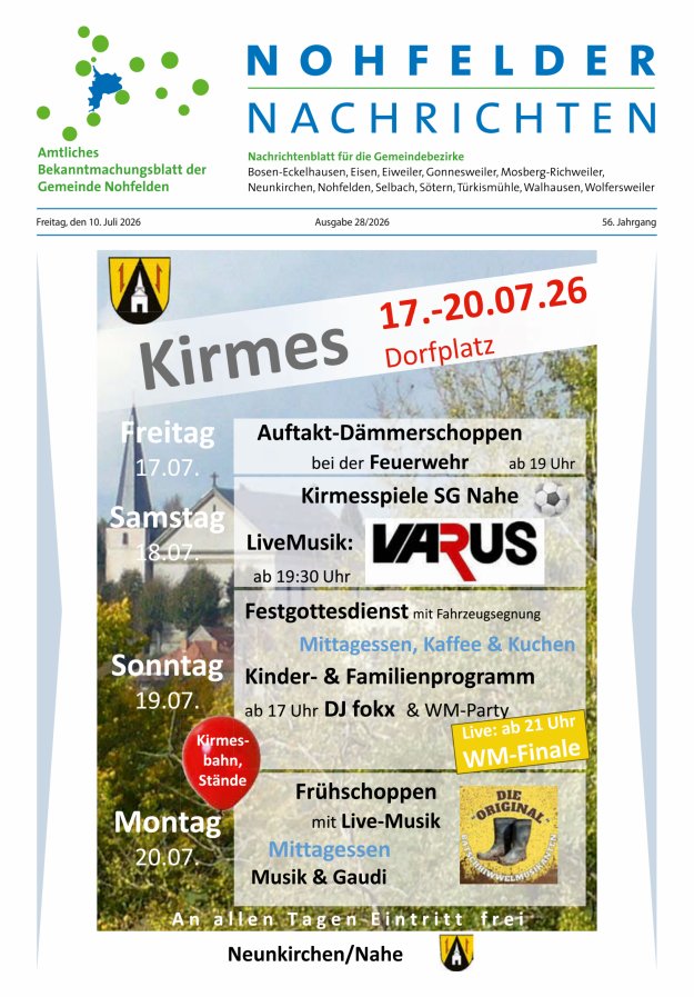 Nohfelder Nachrichten Titelblatt 28/2026