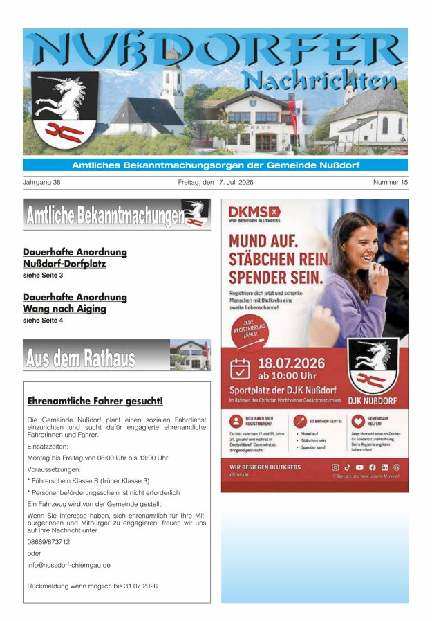 Nußdorfer Nachrichten Titelblatt 15/2026